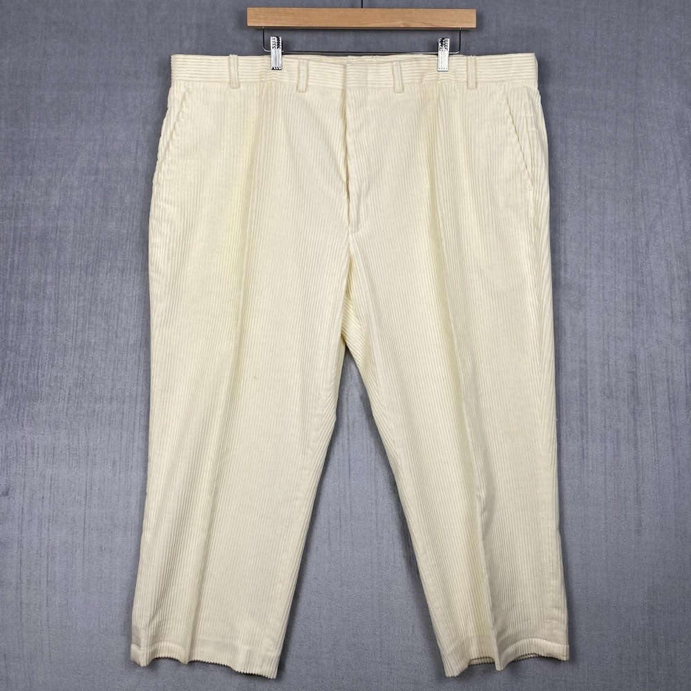 Vtg Lands End Corduroy Trousers Mens 44x26 Cream Made in USA Heritage Ivy Preppy